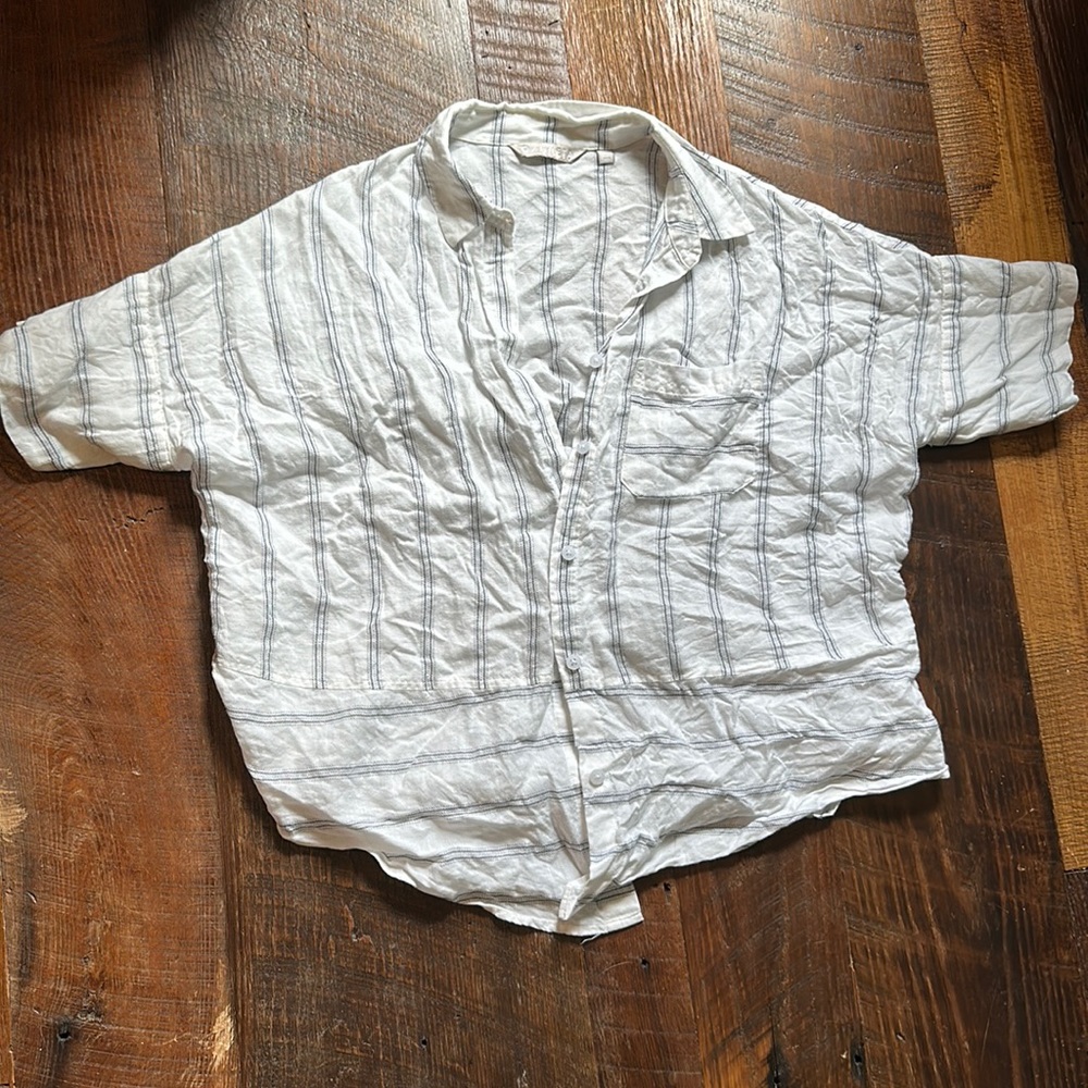 Athleta Linen, blue&white stripe blouse